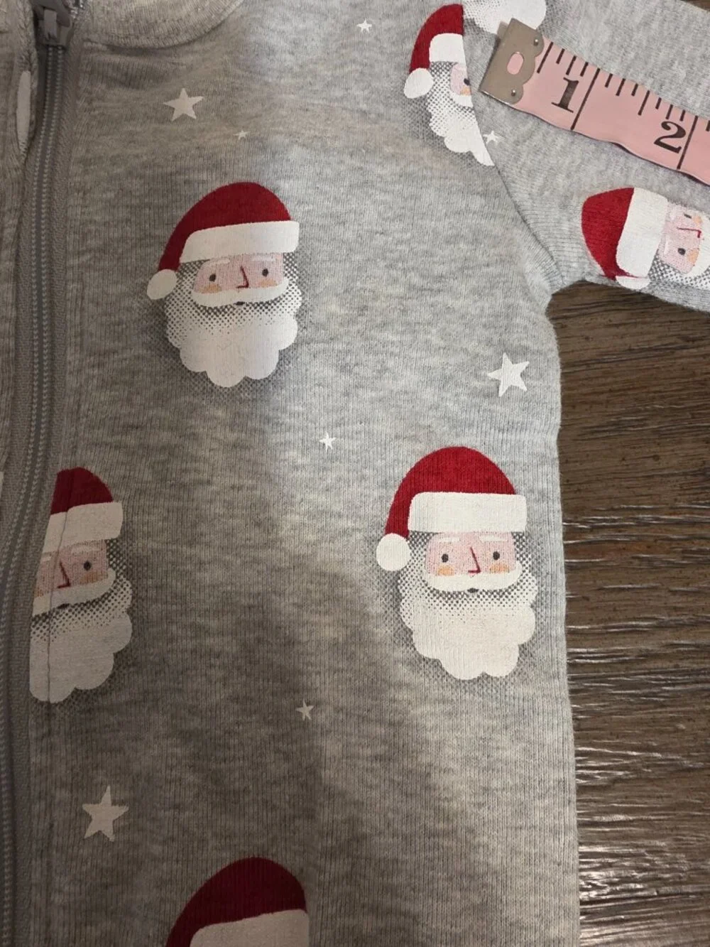 Petit Lem Santa Print Sleeper NWT 3M Heather Grey Christmas Baby Pajamas